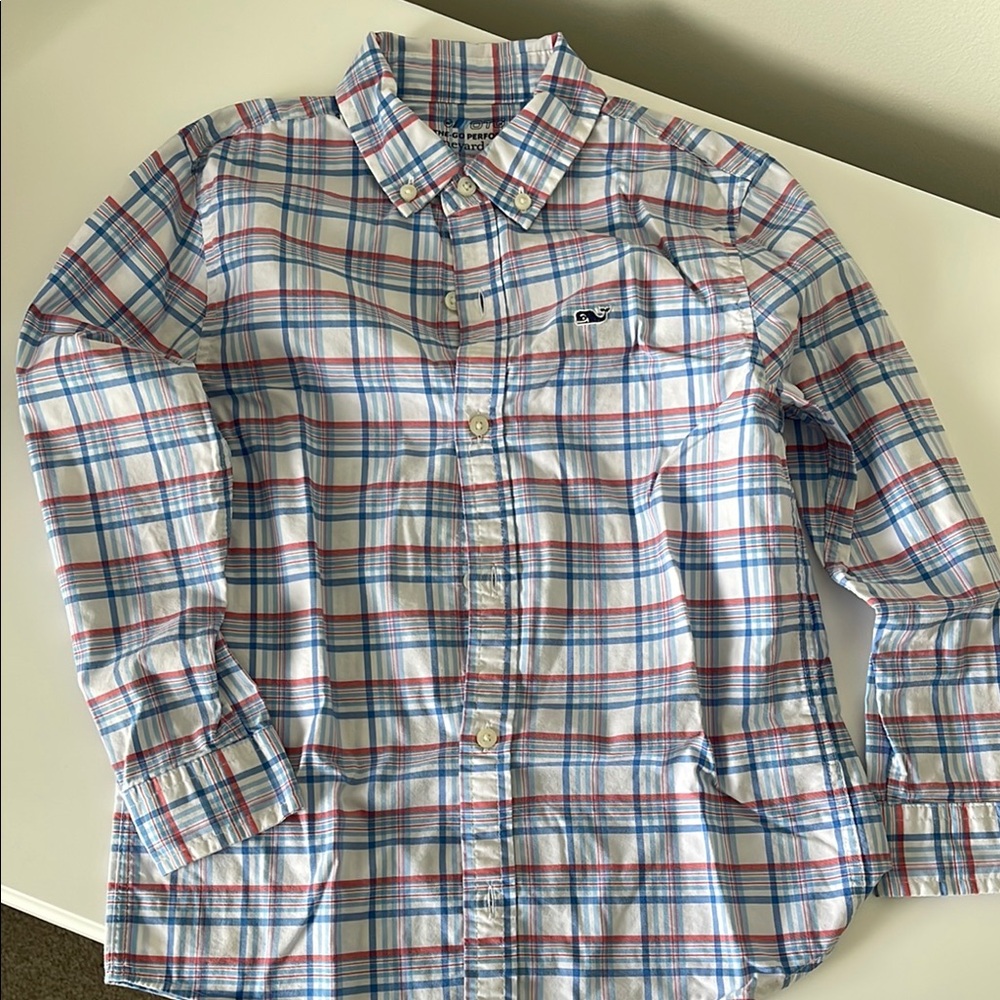 Vineyard Vines Kids OTG Performance Plaid Button Down Shirt - Blue and Red